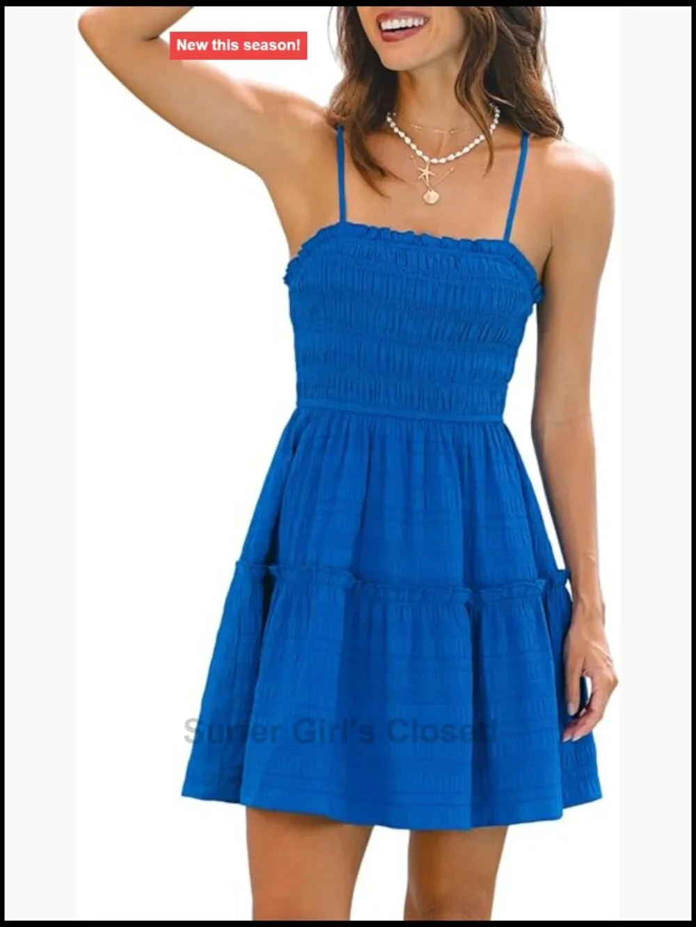 Smocked Spaghetti Strap Mini Dress Sleeveless A-Line Sundress Ruffle Summer